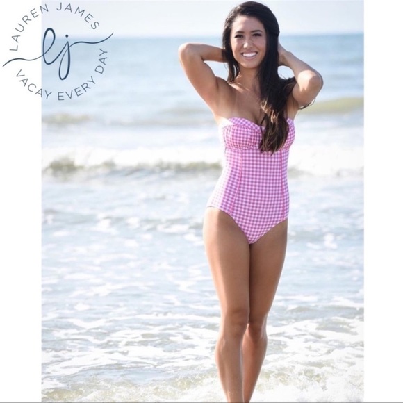 Lauren James Other - Lauren James Gingham One Piece Bandeau Swimsuit in Pink size Small